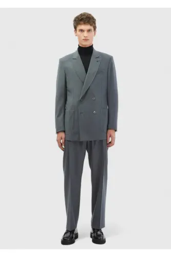 Dark Grey Striped Comfort Fit %100 Wool Suit - 2