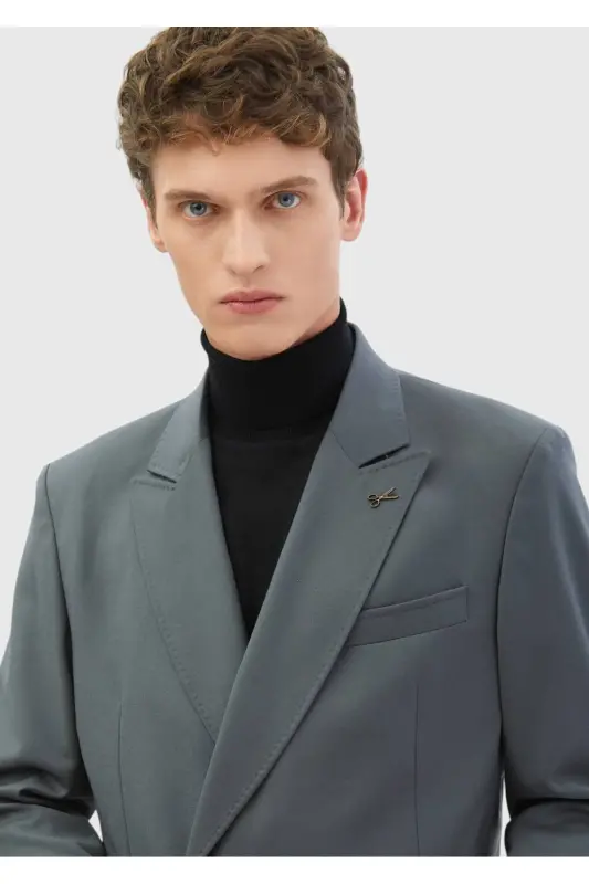 Dark Grey Striped Comfort Fit %100 Wool Suit - 4