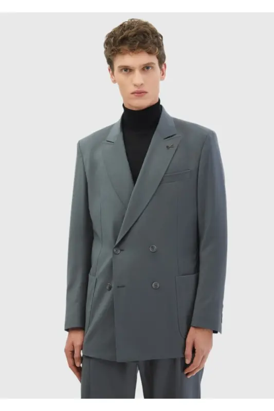 Dark Grey Striped Comfort Fit %100 Wool Suit - RAMSEY