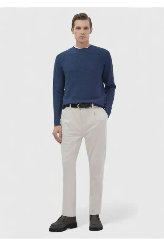 Dark Indigo Crew Neck Jacquard Wool Blend Knitwear - 2