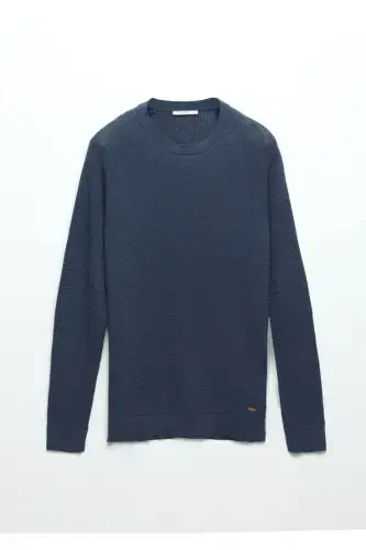 Dark Indigo Crew Neck Jacquard Wool Blend Knitwear - 7