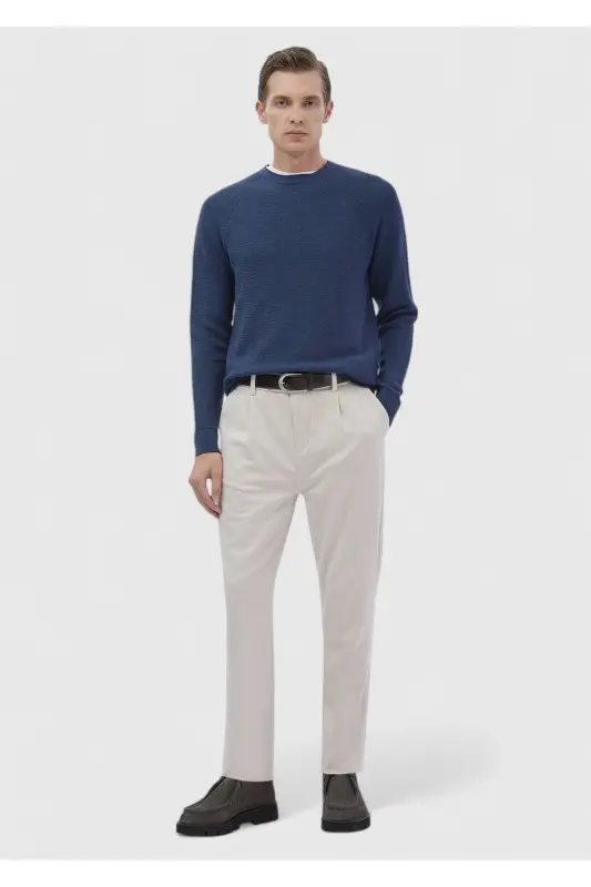 Dark Indigo Crew Neck Jacquard Wool Blend Knitwear - 2