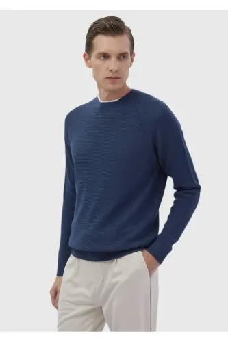 Dark Indigo Crew Neck Jacquard Wool Blend Knitwear - 3