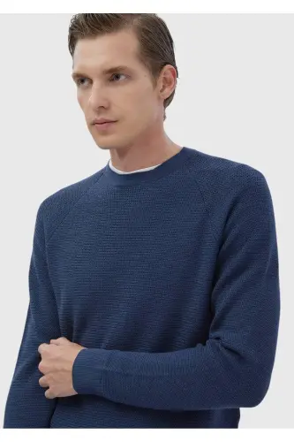 Dark Indigo Crew Neck Jacquard Wool Blend Knitwear - 4