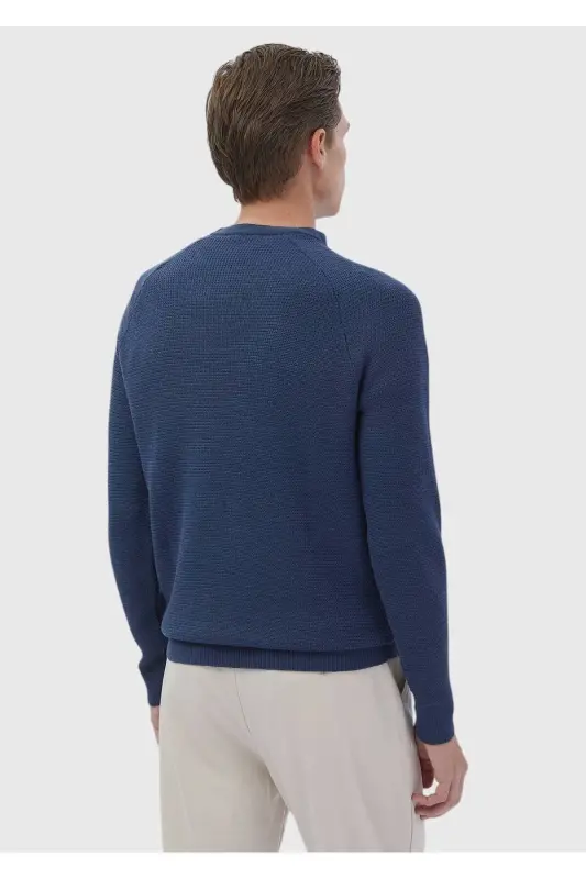 Dark Indigo Crew Neck Jacquard Wool Blend Knitwear - 6