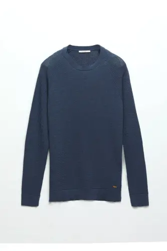 Dark Indigo Crew Neck Jacquard Wool Blend Knitwear - 7
