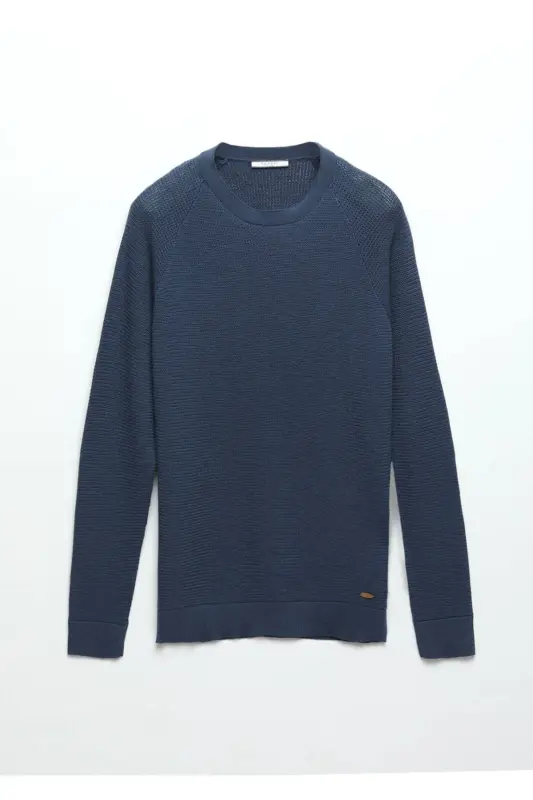 Dark Indigo Crew Neck Jacquard Wool Blend Knitwear - 7
