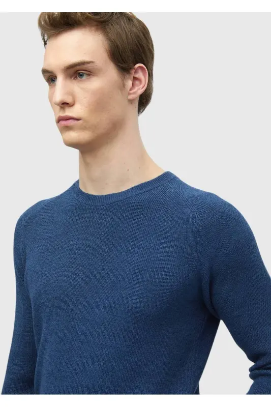 Dark Indigo Crew Neck Jacquard Wool Blend Knitwear - 3
