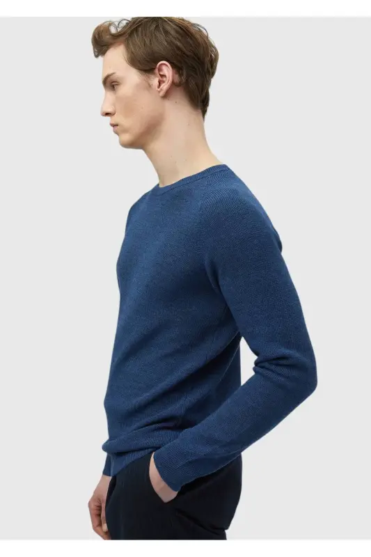 Dark Indigo Crew Neck Jacquard Wool Blend Knitwear - 4