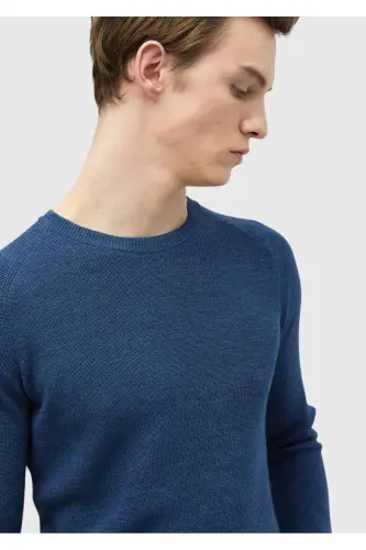 Dark Indigo Crew Neck Jacquard Wool Blend Knitwear - 5