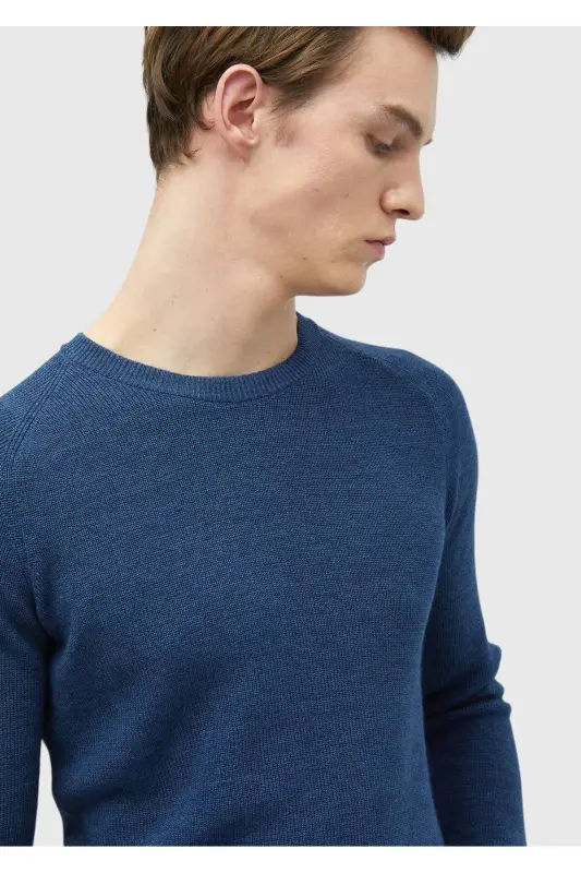 Dark Indigo Crew Neck Jacquard Wool Blend Knitwear - 5