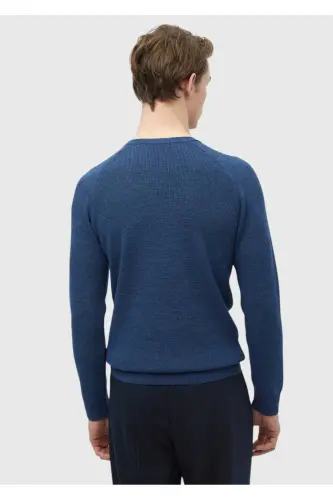 Dark Indigo Crew Neck Jacquard Wool Blend Knitwear - 6