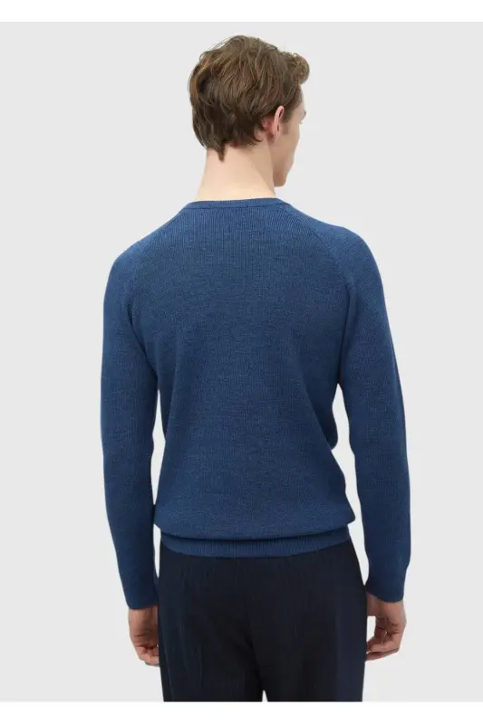 Dark Indigo Crew Neck Jacquard Wool Blend Knitwear - 6