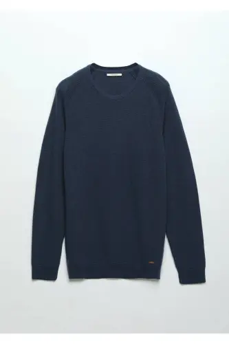 Dark Indigo Crew Neck Jacquard Wool Blend Knitwear - 7