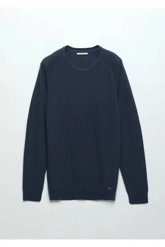 Dark Indigo Crew Neck Jacquard Wool Blend Knitwear - 7