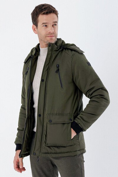 Dark Khaki Hooded Cotton Lined Comfort Fit Casual Coat 1008235169 - 9