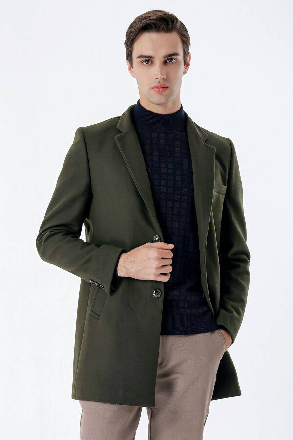 Dark Khaki Single-Breasted Quilted Lining Slim Fit Narrow Cut Classic Coat 1008235171 - 8