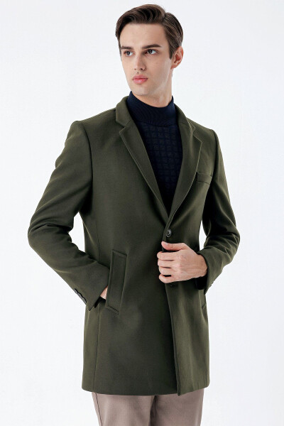 Dark Khaki Single-Breasted Quilted Lining Slim Fit Narrow Cut Classic Coat 1008235171 - 11