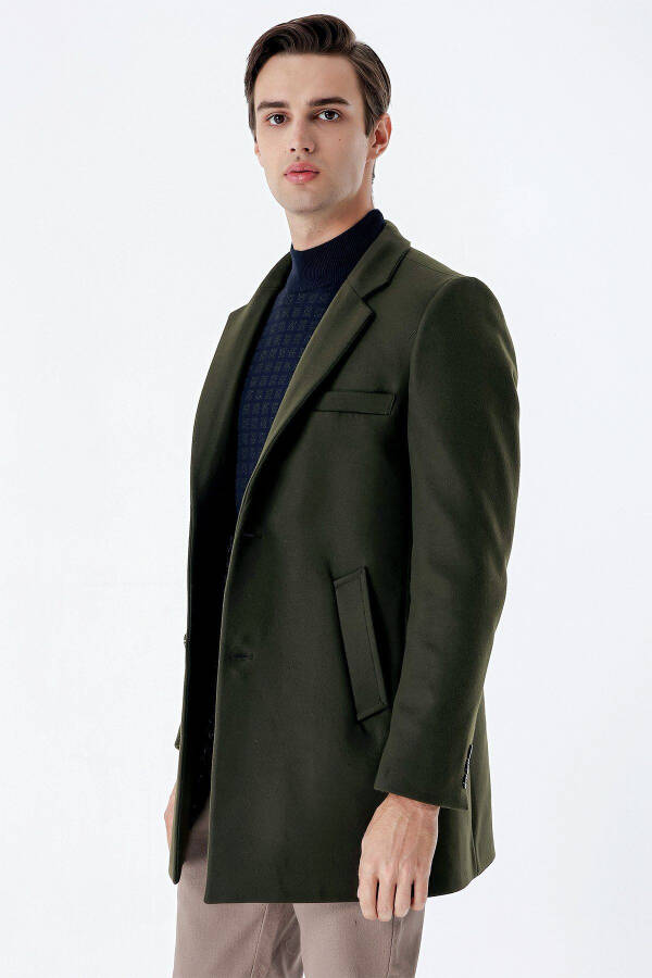 Dark Khaki Single-Breasted Quilted Lining Slim Fit Narrow Cut Classic Coat 1008235171 - 2