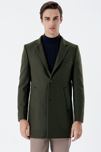 Dark Khaki Single-Breasted Quilted Lining Slim Fit Narrow Cut Classic Coat 1008235171 - 3