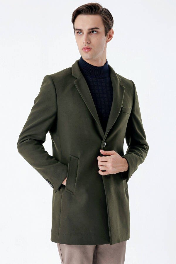 Dark Khaki Single-Breasted Quilted Lining Slim Fit Narrow Cut Classic Coat 1008235171 - 4