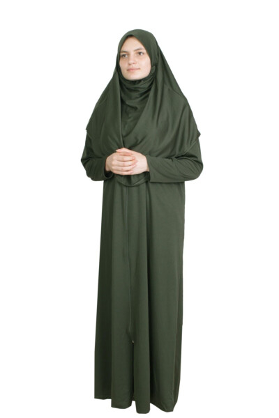 Dark Khaki Zippered Prayer Dress - ZEHRANAZ NAMAZ ELBİSESİ