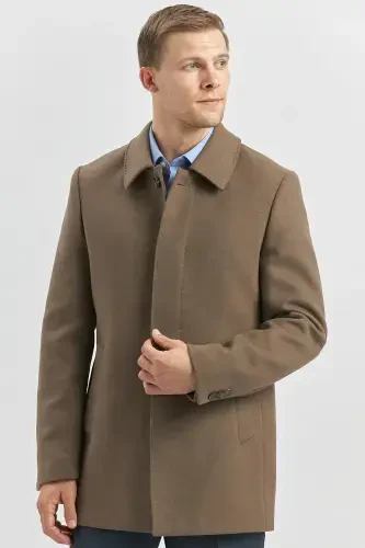 Dark Mink Cashmere Baby Collar Quilted Lining Comfort Fit Relaxed Fit Classic Coat 1008245161-Dark Mink - 1