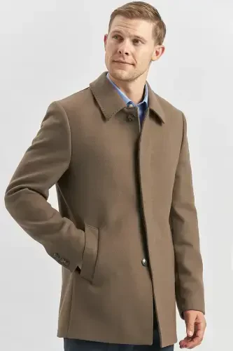 Dark Mink Cashmere Baby Collar Quilted Lining Comfort Fit Relaxed Fit Classic Coat 1008245161-Dark Mink - Modazone (1)