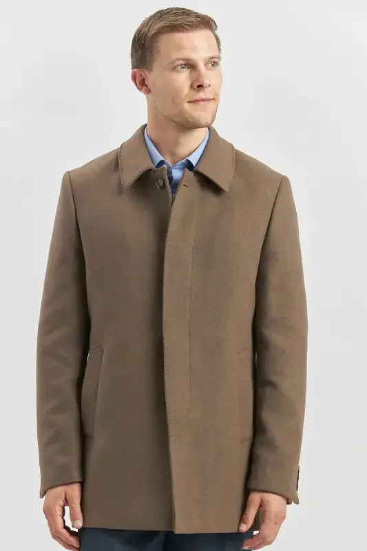 Dark Mink Cashmere Baby Collar Quilted Lining Comfort Fit Relaxed Fit Classic Coat 1008245161-Dark Mink - 3