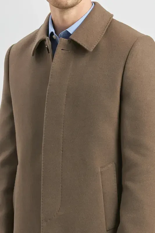 Dark Mink Cashmere Baby Collar Quilted Lining Comfort Fit Relaxed Fit Classic Coat 1008245161-Dark Mink - 4