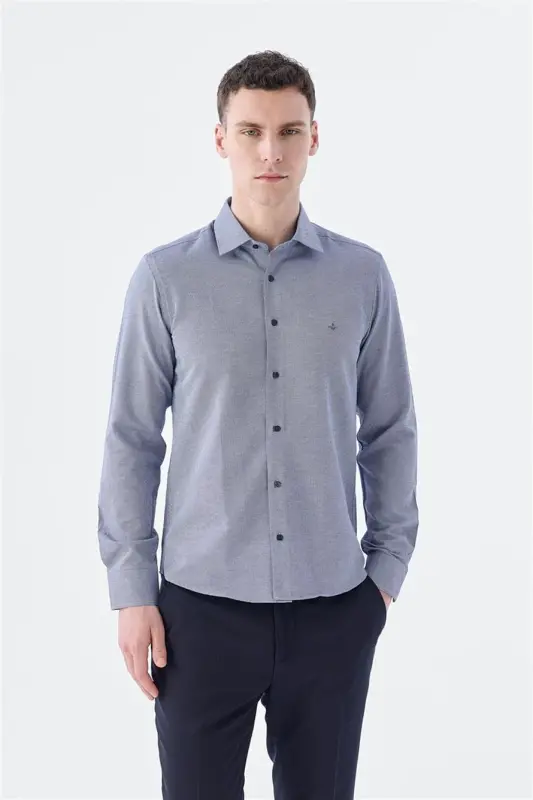 Dark Navy Comfort Fit Cotton Easy Iron Shirt - JAKAMEN