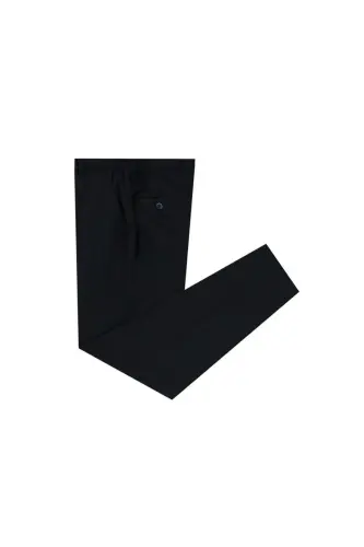 Dark Navy Comfort Fit Elastic Waist Wool Blend Trousers 