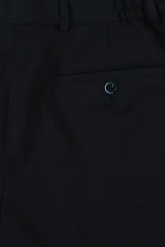 Dark Navy Comfort Fit Elastic Waist Wool Blend Trousers - 4