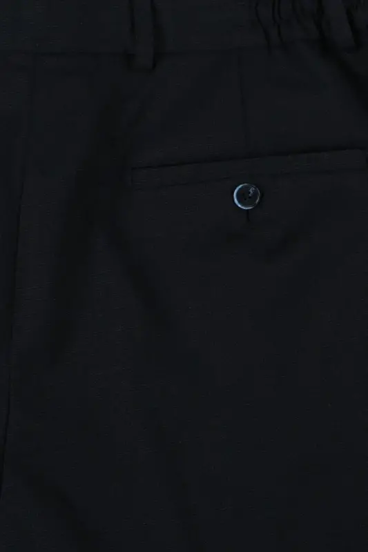 Dark Navy Comfort Fit Elastic Waist Wool Blend Trousers - 4