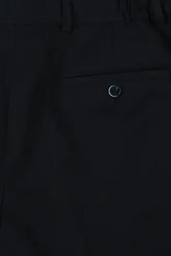 Dark Navy Comfort Fit Elastic Waist Wool Blend Trousers - 4