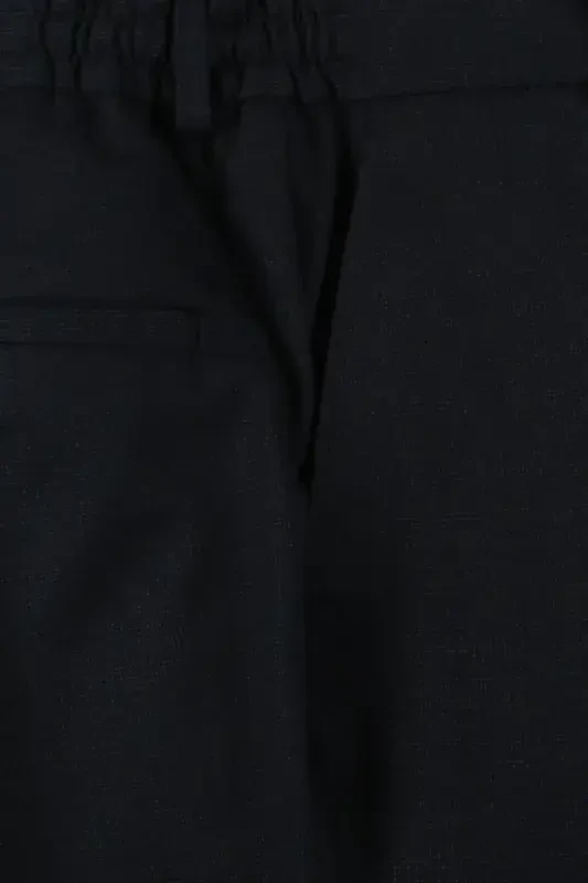 Dark Navy Comfort Fit Elastic Waist Wool Blend Trousers - 2