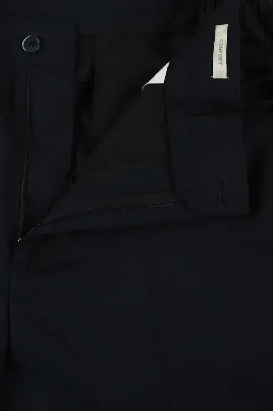 Dark Navy Comfort Fit Elastic Waist Wool Blend Trousers - 3