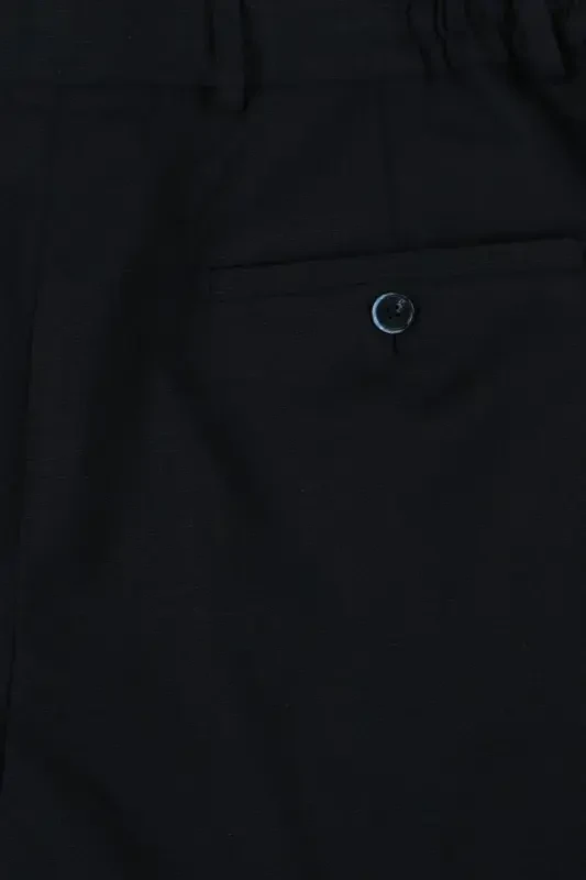 Dark Navy Comfort Fit Elastic Waist Wool Blend Trousers - 4