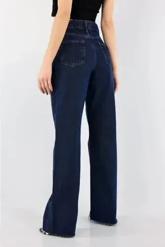 Dark Navy Extra High Power Lycra Baggy Jeans Palazzo Pants (Super High)-Navy - 1