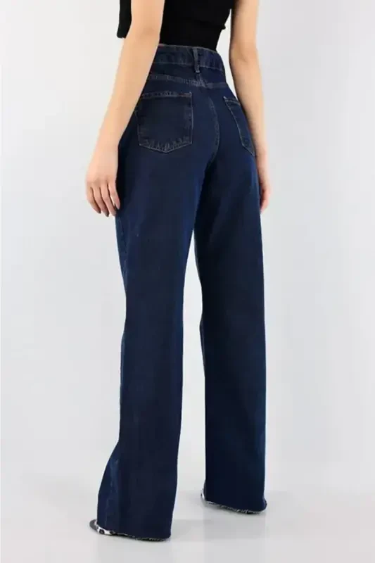 Dark Navy Extra High Power Lycra Baggy Jeans Palazzo Pants (Super High)-Navy - BROSERER