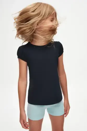 Dark Navy Girl's Short Sleeve Basic T-Shirt-DARK NAVY - LOVETTI (1)