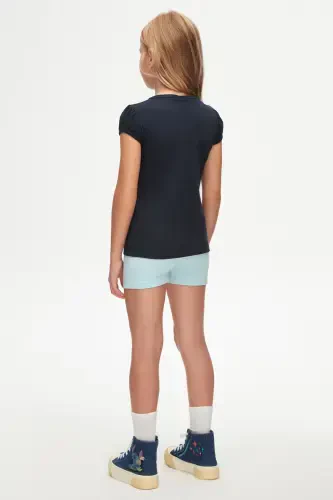 Dark Navy Girl's Short Sleeve Basic T-Shirt-DARK NAVY - 4