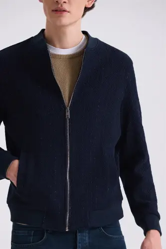 Dark Navy Regular Fit Stand Collar Seasonal Jacket - 3