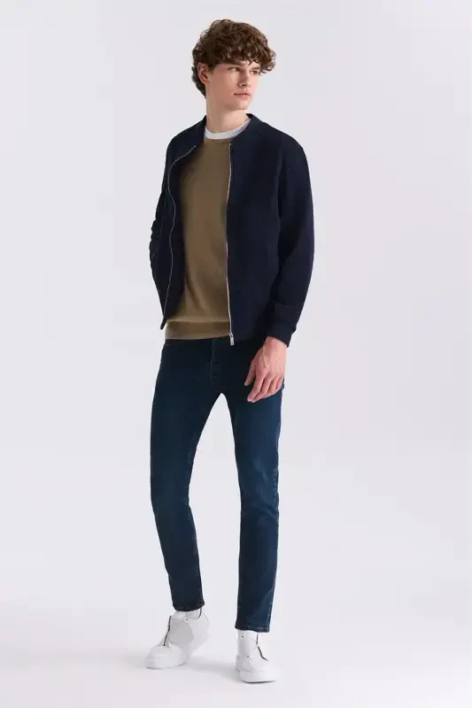 Dark Navy Regular Fit Stand Collar Seasonal Jacket - 2