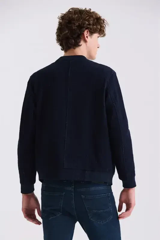 Dark Navy Regular Fit Stand Collar Seasonal Jacket - 4