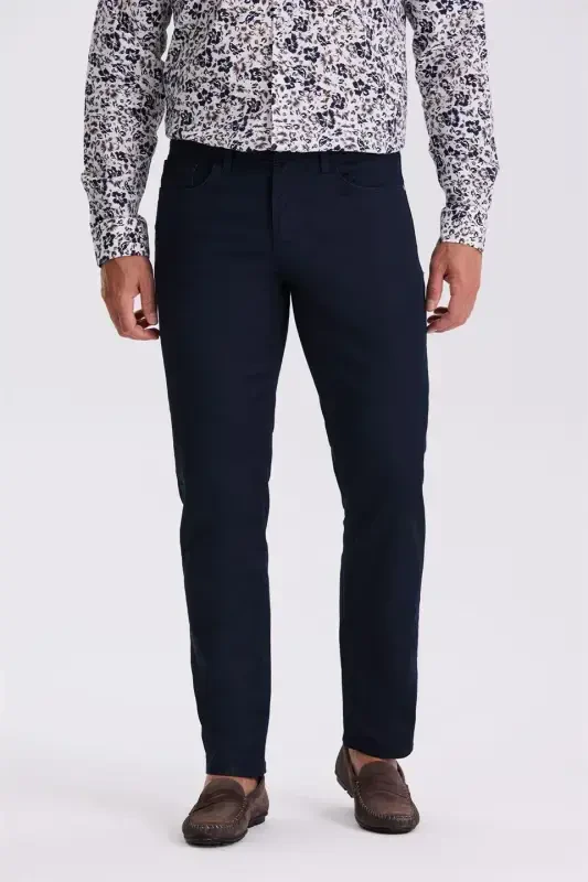 Dark Navy Slim Fit Cotton Plain Jean Trousers - JAKAMEN