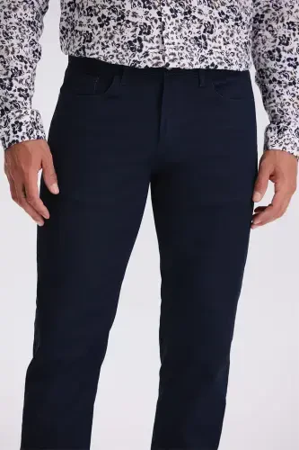 Dark Navy Slim Fit Cotton Plain Jean Trousers - 3
