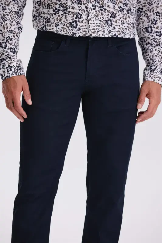 Dark Navy Slim Fit Cotton Plain Jean Trousers - 3