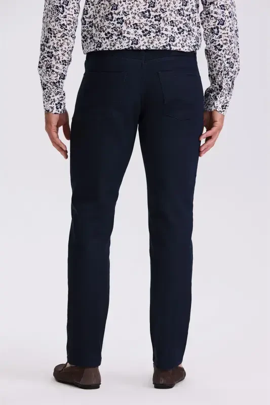 Dark Navy Slim Fit Cotton Plain Jean Trousers - 4