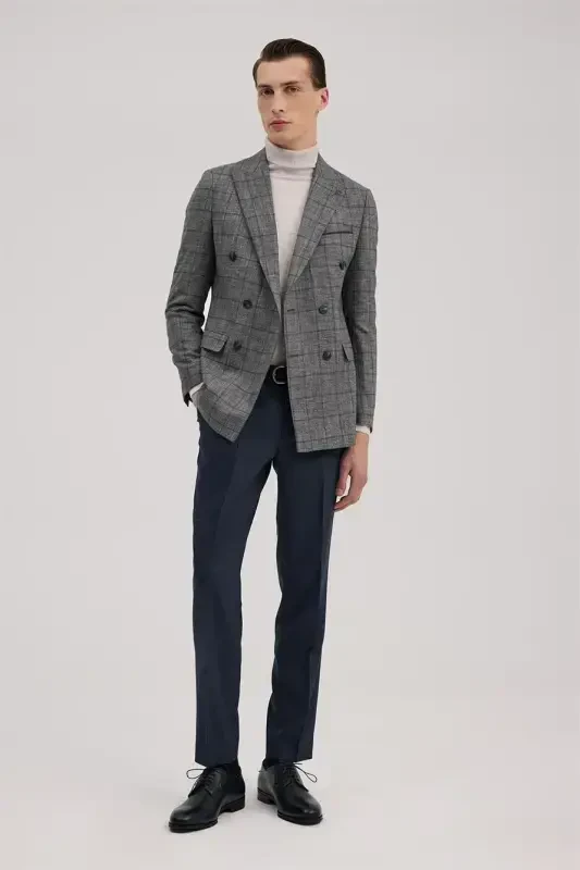 Dark Navy Slim Fit Double Breasted Suit - JAKAMEN